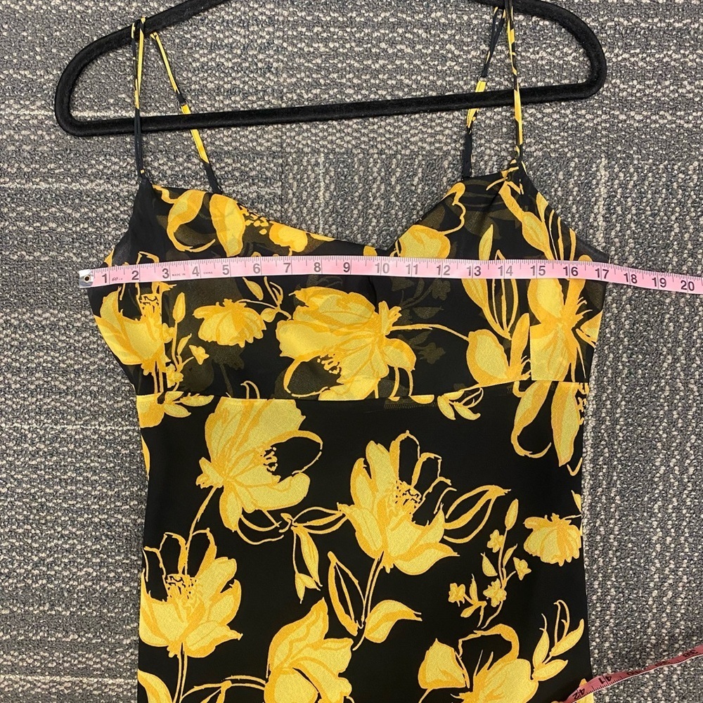 C/MEO On and Off Black and Yellow Floral Print Asymmetrical Midi Dress Sz Large - Picture 11 of 15